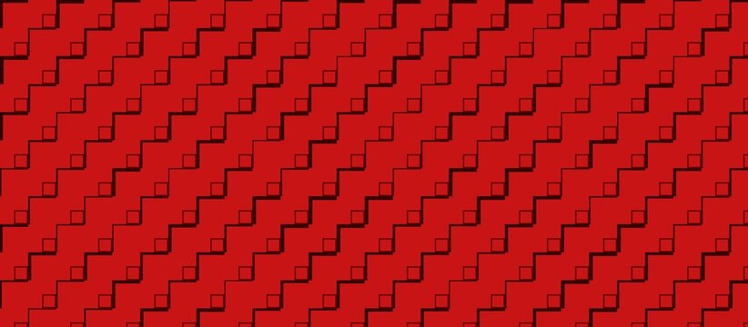 Abstract red geometric pattern with repeating diagonal stairs and squares.