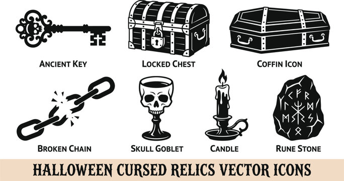 Halloween Cursed Relics Vector Icons Black Silhouette Collection