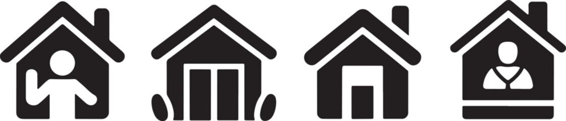 Fototapeta premium House icon set icons, residential building symbols and people at home silhouettes in a vector and stay shapes, and dwelling units