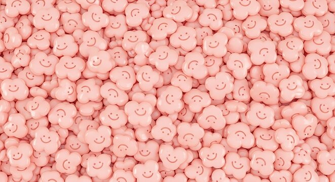 Playful pink puffy flower smiley face pattern