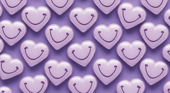 Purple 3d heart smiley face diagonal pattern