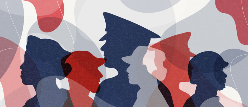 Background with silhouettes of military people.