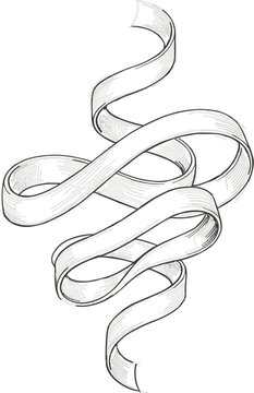 Abstract swirling ribbon banner sketch hand drawn flowing paper scroll line art design element isolated on white