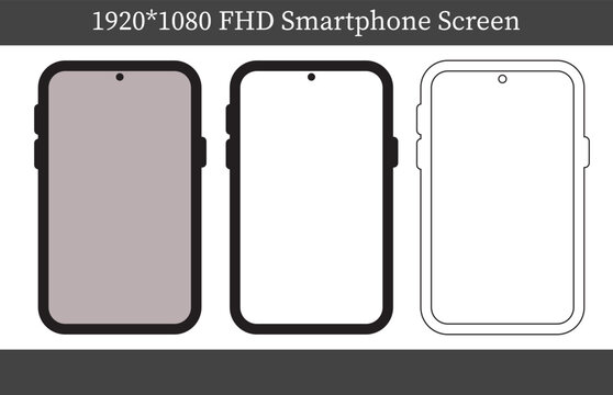 1920x1080 FHD Smartphone Screen Frame Template Set, Mobile Phone Display Mockup Vector