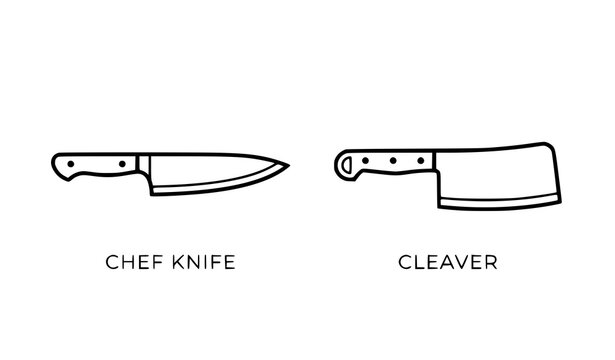 Kitchen Chef Knife and Cleaver Collection with Santoku Bread and Utility Knife Vector Set