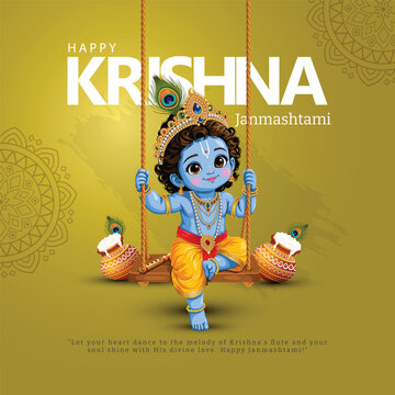 dahi handi Hindu festival of happy  lord shree krishna god born janmashtami. abstract vector illustration design