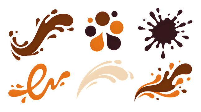Set of coffee and milk splashes and drops icons
