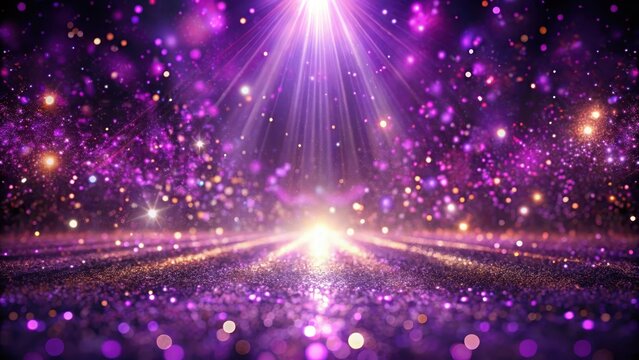 Glittering purple particles creating a mesmerizing stage with shining lights