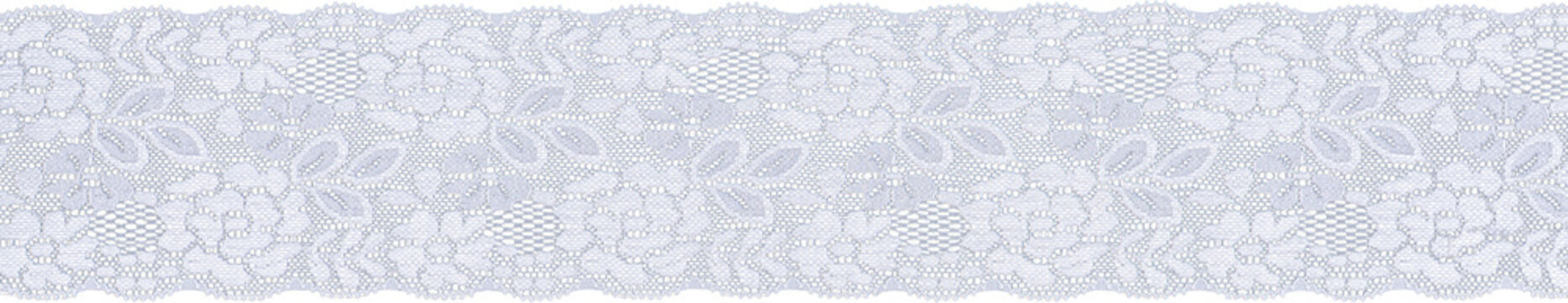 Classic white floral lace ribbon trim isolated on transparent background