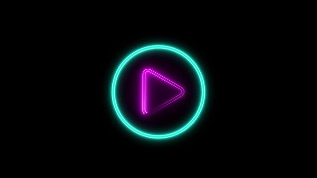 Neon Play Button Icon for Video and Music Media, Digital Streaming and Entertainment Interface, Glowing Multimedia Control Symbol Animation