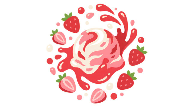 Fresh strawberries with splashing red juice and cream
