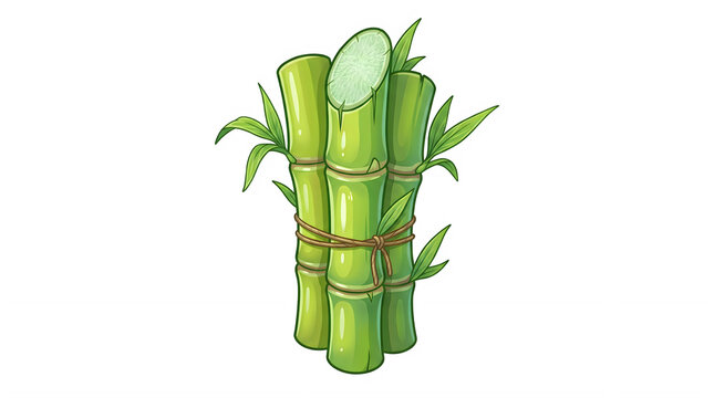 Bundle of Fresh Green Sugarcane Stalks Illustration