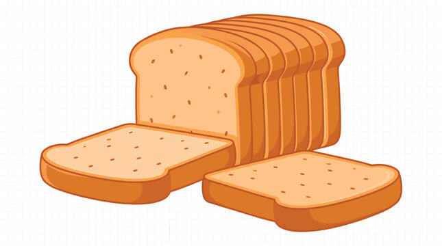 Sliced white bread loaf vector illustration featuring fresh baked toast slices, healthy bakery product, food icon design element isolated on transparent background.