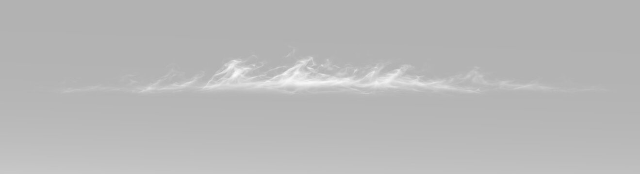 Soft smoke trail with white and gray fog, thin flowing mist, subtle horizontal smoke wave, realistic haze and light drifting vapor effect
