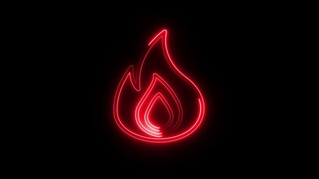 Neon Fire Flame Icon with Glowing Hot Blaze Effect, Fiery Energy Symbol, Burning Heat and Popular Trending Concept, Retro Style Animation