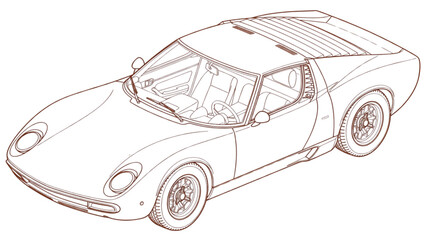 Fototapeta premium Detailed line art rendering of a classic vintage high-performance luxury sports car