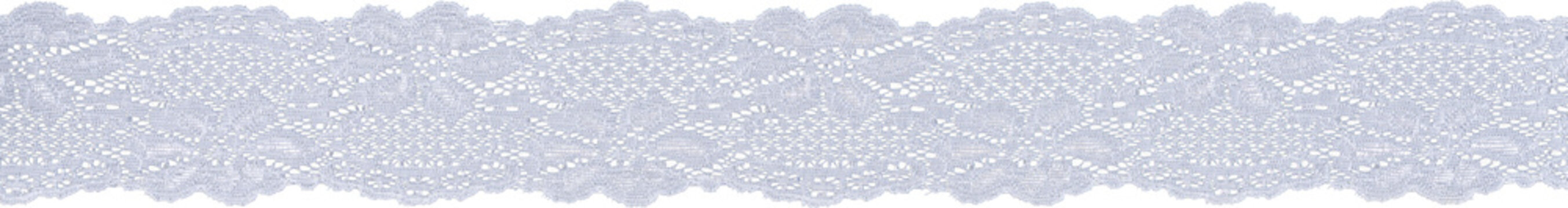 Intricate white lace ribbon with fan motifs and scalloped edges