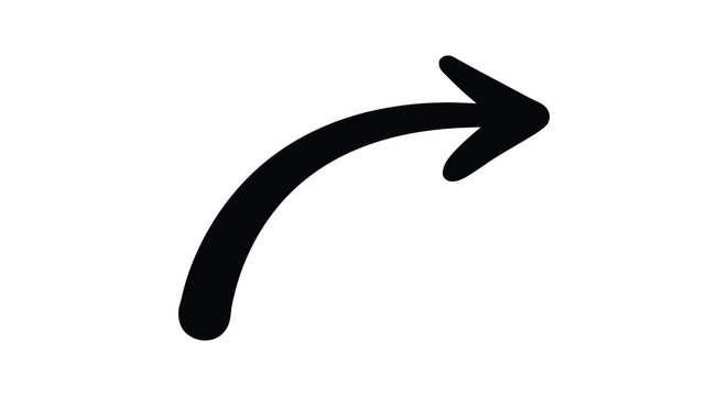 Curved arrow silhouette points to the right displayed against a plain white background