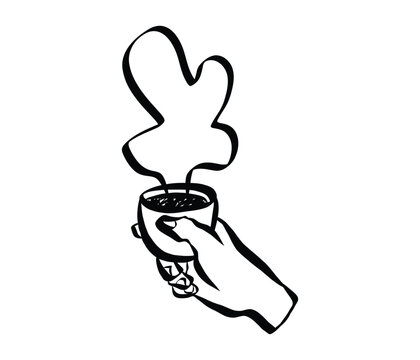 Quirky cafe doodles featuring coffee cups, latte and espresso. Hand-sketched breakfast beverage icons in retro style perfect for menu design projects. Grunge textured Vector Illustration