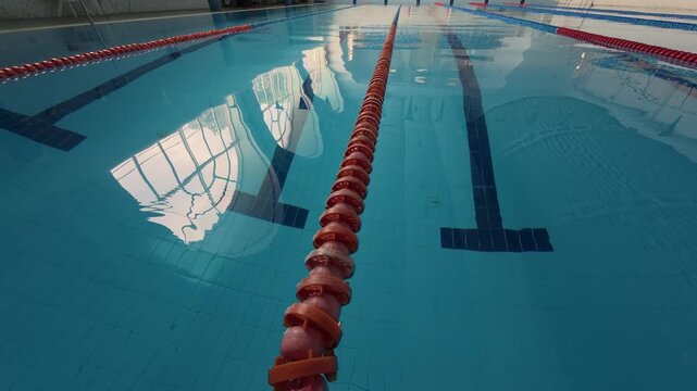 Indoor Swimming Pool Empty Lanes with Red Dividers