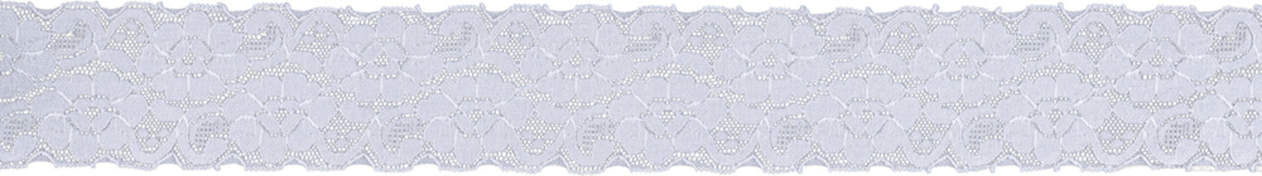 White lace ribbon with repeating floral clusters and arched swirls