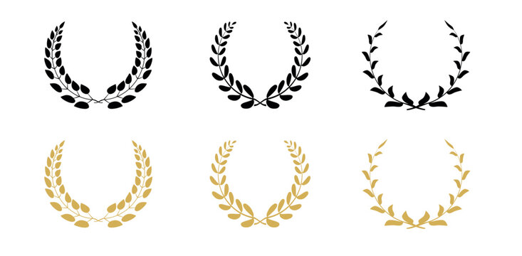 Laurel wreath.Silhouette laurel wreath. Heraldic trophy crest, Greek and Roman olive branch award, winner round emblem.