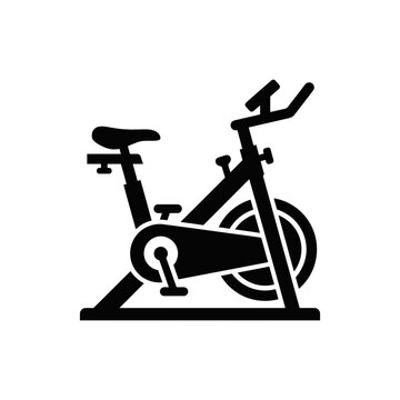 Exercise bike icon, indoor cycling machine illustration, stationary bicycle gym equipment symbol, fitness exercise pictogram for web and mobile isolated on White Background silhouette