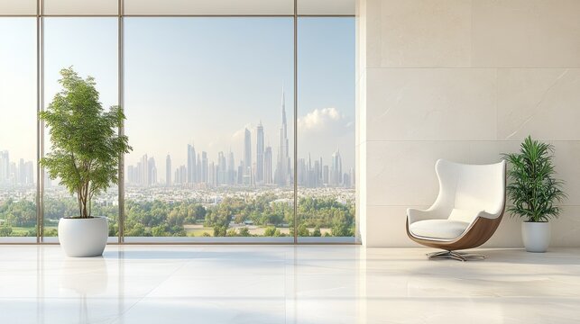 Modern minimalist room with city view