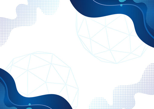 Clean White Abstract Background With Dark Blue Fluid Shapes And Light Blue Geometric Wireframe For Corporate Presentation Template