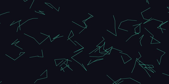 Abstract dark blue digital background with scattered glowing green geometric lines and chaotic patterns