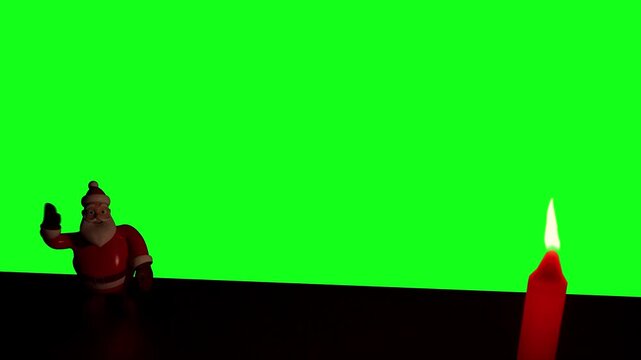Santa claus stand on floor with green screen chroma key background. Waving to camera