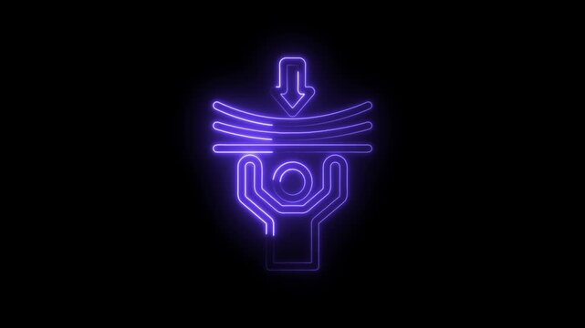 Neon glow abstract human figure supporting bending lines downward arrow pressure concept icon