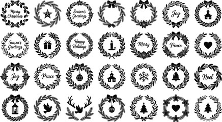 Festive wreath collection with seasonal greetings and holiday symbols vector illustration © MD MehediHasan Rahat
