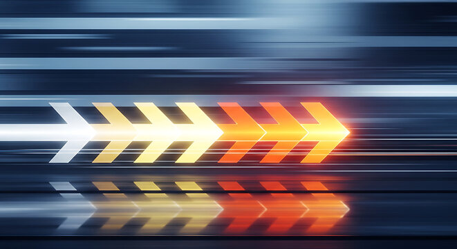 Abstract speed arrows moving forward with motion blur and reflections