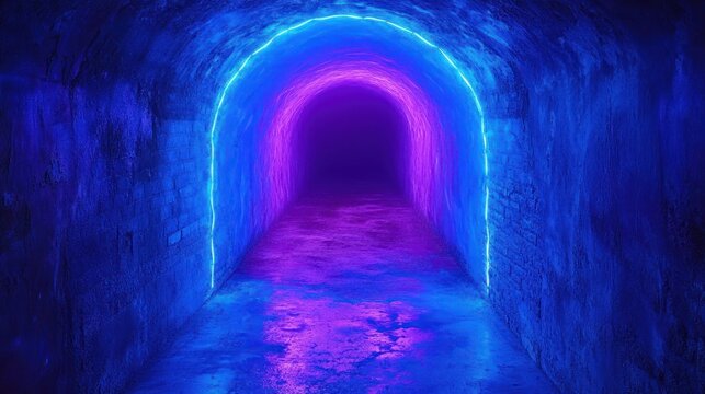 Neon tunnel with blue and purple light