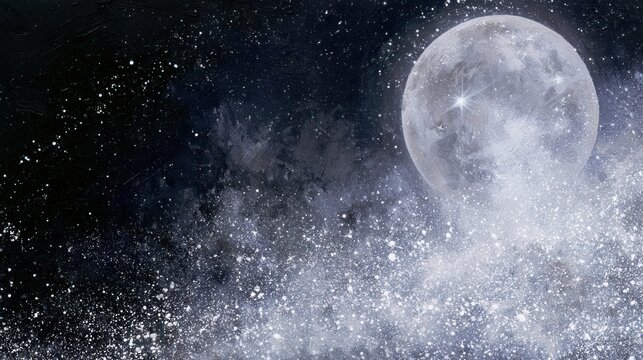 Full moon and starry sky with cosmic dust