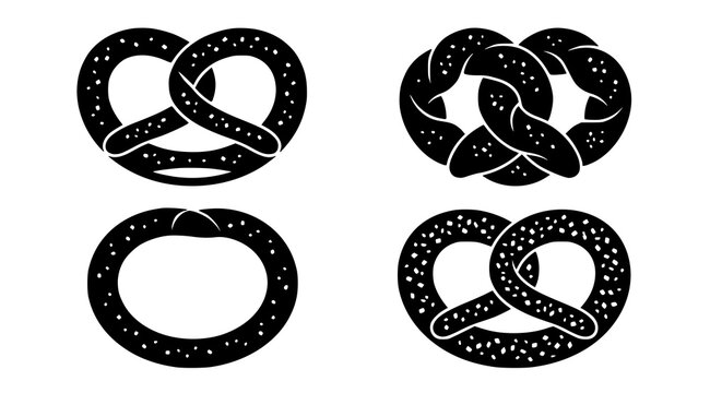 Traditional German pretzel vector set flat black bakery food twist silhouette collection
