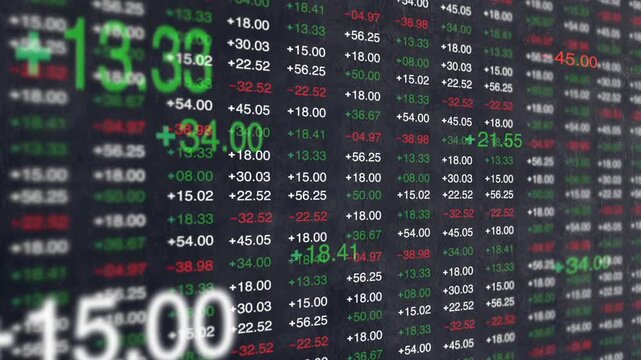 株価の上昇と下落を示す金融市場の数値データ