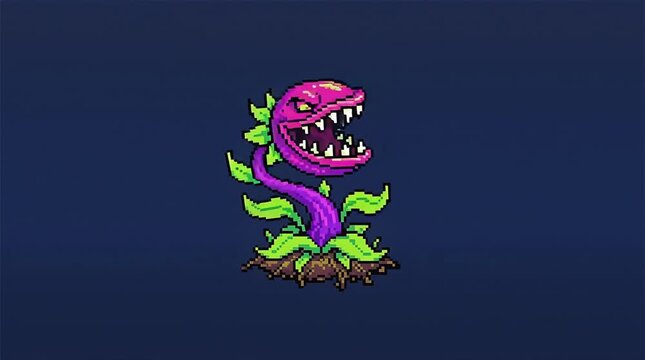 Pixel Art Carnivorous Plant Monster Idle Animation Loop
