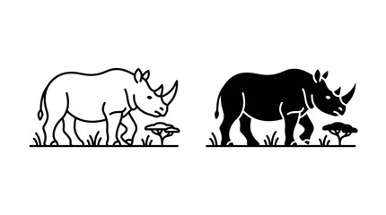 Fototapeta premium Minimalist Rhino Vector Illustration Set Isolated on White