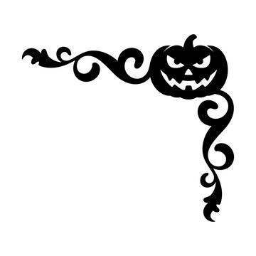 Halloween Swirl Corner Decorative Border elements, with Bats and Pumpkin silhouettes, scrolls, and elegant vines designed for invitation greeting cards

