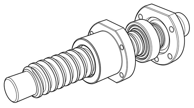Industrial Ball Screw Linear Motion Component Technical Drawing Illustration on White Background