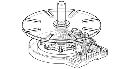 Fototapeta premium Mechanical Rotary Table Wireframe Illustration for Industrial Engineering and Machine Design