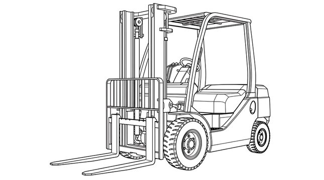 Industrial Forklift Truck Line Art Illustration for Logistics and Warehouse Design