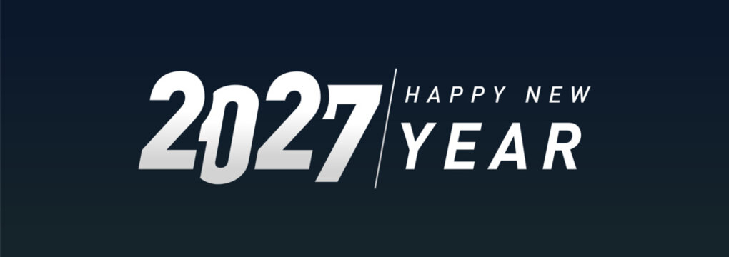 2027 horizontal banner design. Happy New Year 2027 vector template for calendar or greeting card design