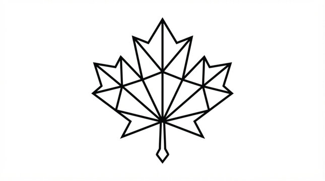Minimalist geometric line drawing of an autumn maple leaf icon vector logo