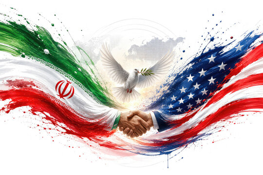 Iran and USA Peaceful Handshake &ndash; Flags, Unity and Global Peace Concept,,