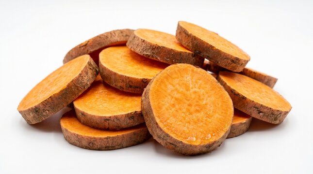 orange yam slices sliced yams fresh yam discs sliced yam rounds yam medallions cut yams vegetable slices organic yam slices fresh produce orange root vegetable tuber slices