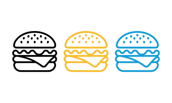 Colorful stylized hamburger burger icon set with three different color schemes