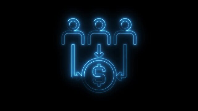 Crowdfunding concept with glowing neon style animation for financial business needs